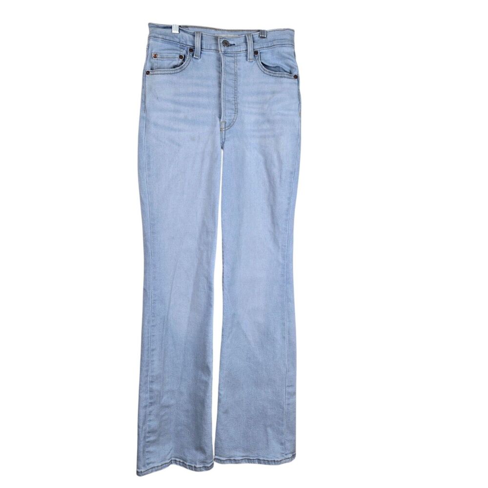 Levi's Ribcage Boot Jeans 29 X 33 Light Wash Blue Button Fly Stretch High Rise